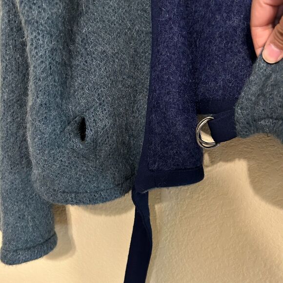 Alfred Sung Wrap Sweater Womens Size 8 Teal Blue Acrylic Mohair Blend Cozy Fall - Picture 4 of 6